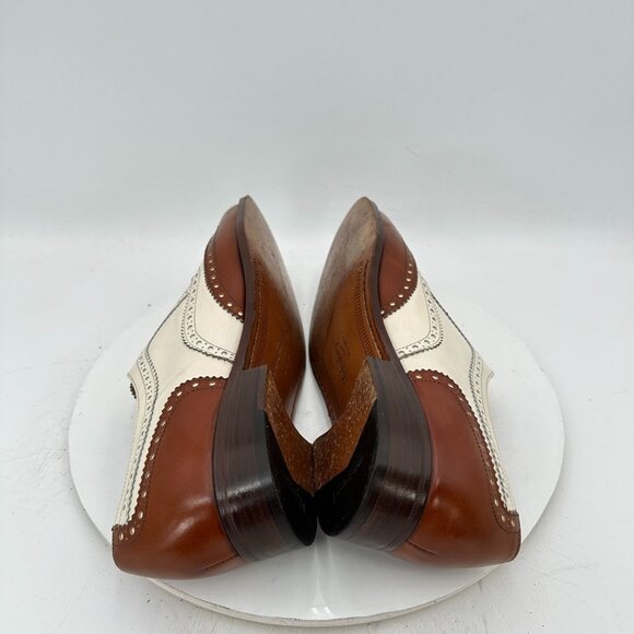 Salvatore Ferragamo Men Sz 10.5 D Brown White Leather Brogue Oxford Dress Shoes - Picture 7 of 13